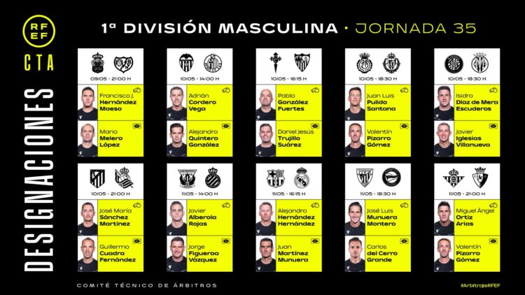 Arbitros j35 2025 la liga espanyol