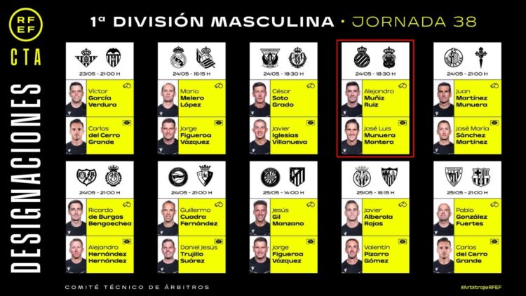 Designaciones RCD Espanyol j38 La Liga